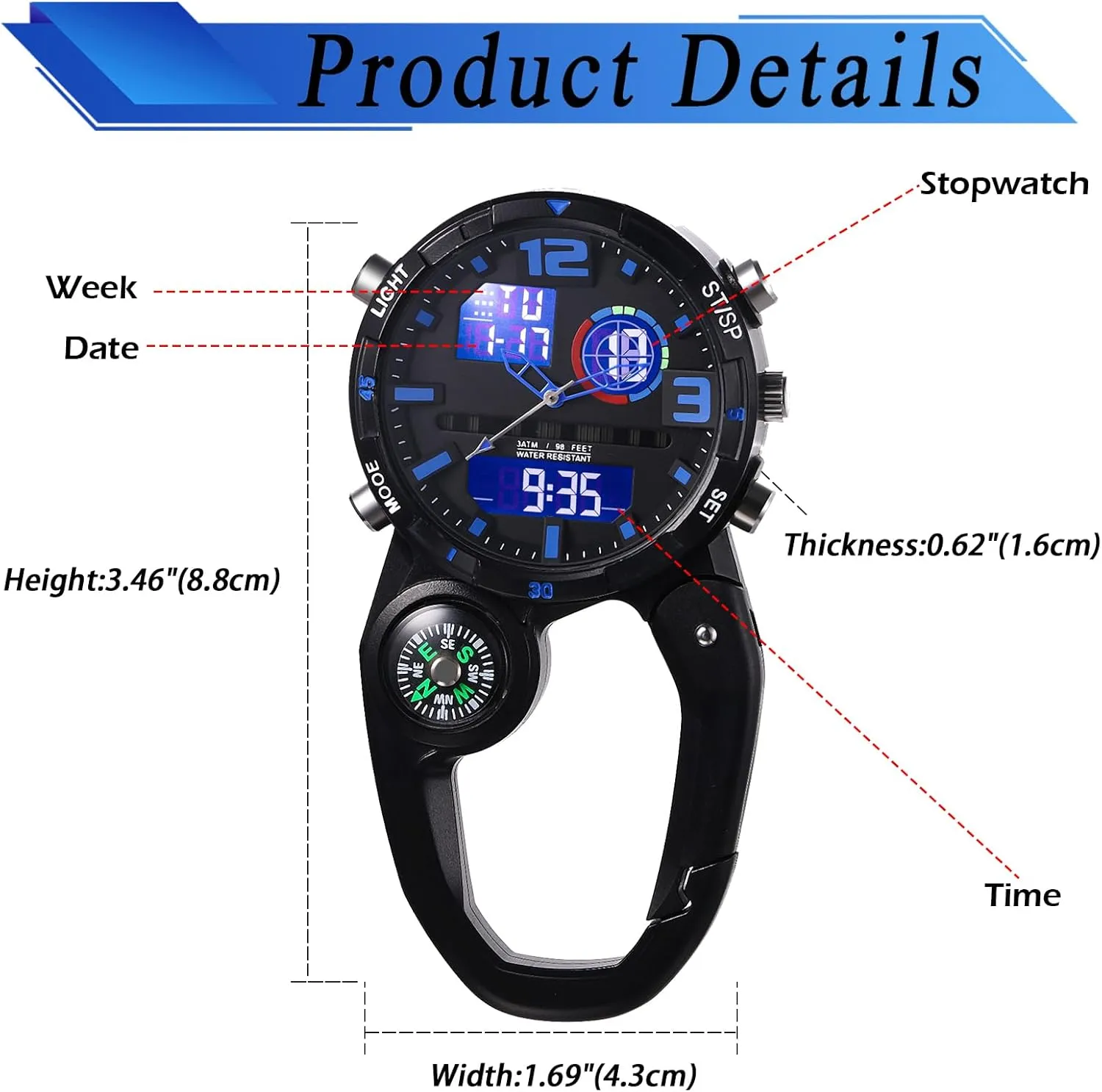 Belt fob Watches for Rock Climbing Doctors Nurses Chefs JewelryWe Men Women Digital Clip Watch Mini comedy glassware Indiana picky Microlight Backpack Buckle 