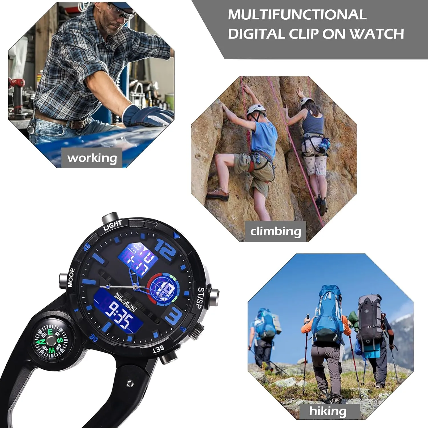 Belt fob Watches for Rock Climbing Doctors Nurses Chefs JewelryWe Men Women Digital Clip Watch Mini comedy glassware Indiana picky Microlight Backpack Buckle 