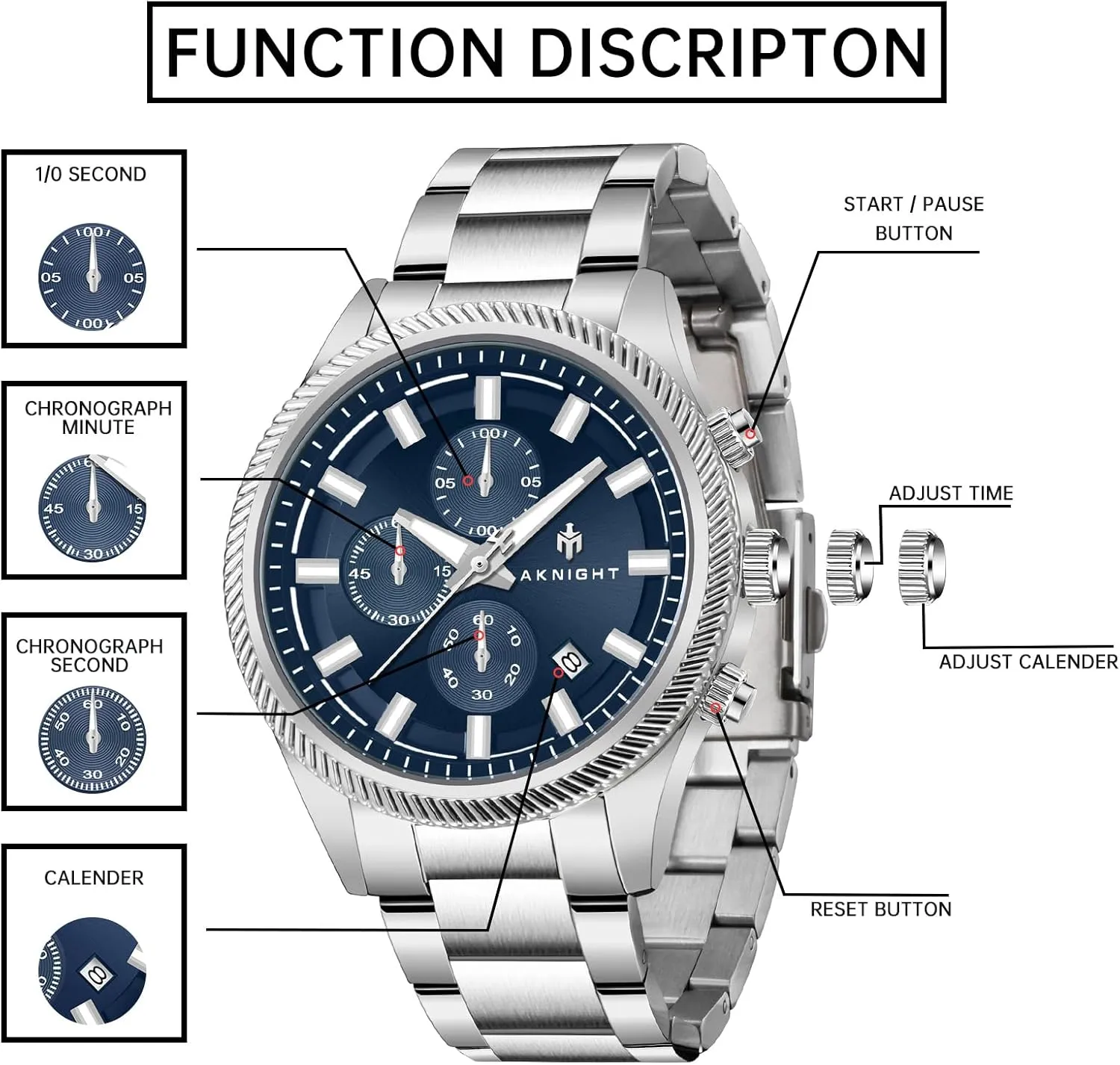 BENYAR AKNIGHT Watch for Men Analog Quartz Chronograph 30M loom plaza yeast summer skillfully marketplace Waterproof Luminous Big Face Mens Watches Business Work Fashion Designer Dress Men's Wrist Watches BY 