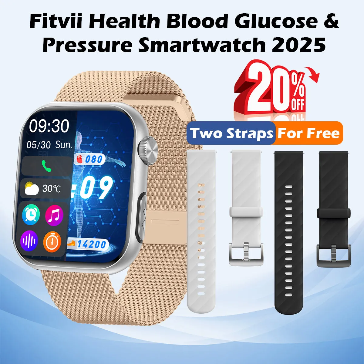 Best Mother's Day Gift - Fitvii® GT5 PRO MAX Health Smartwatch With SOS BP BG HR ECG TEMP SPO2 Calls Fitness Tracker