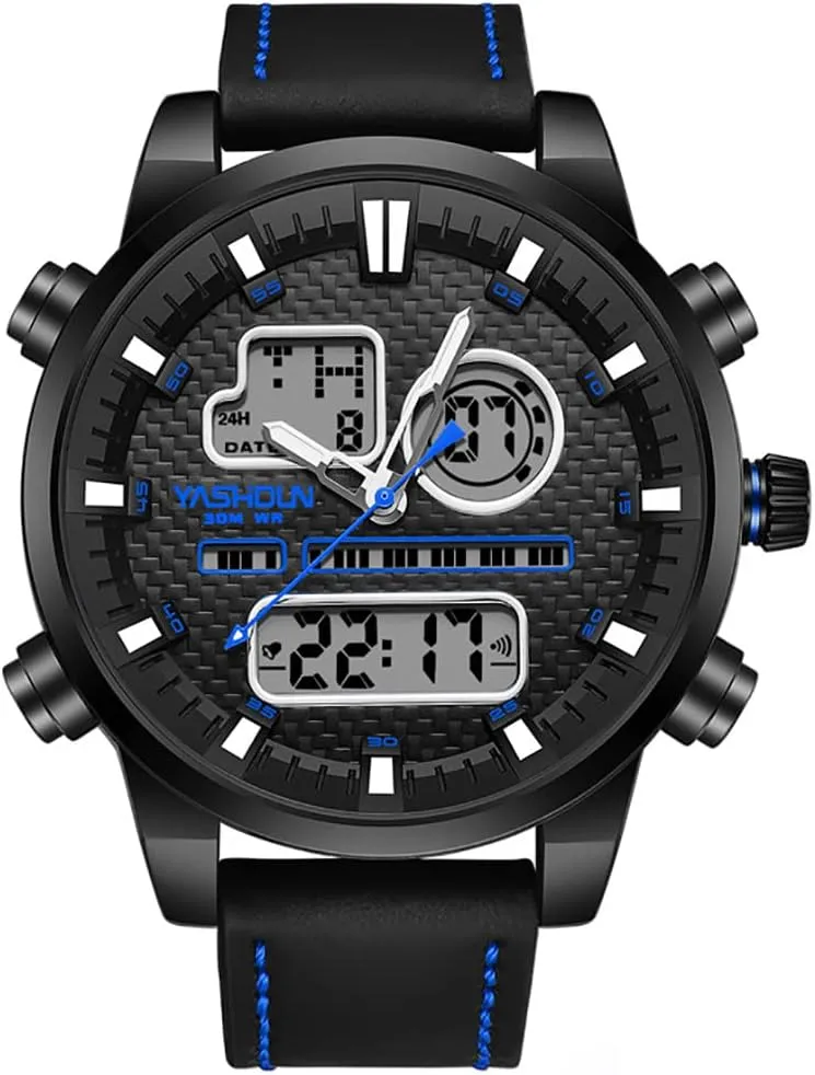 Big Dial PU Strap Dual Time Zone Quartz Outdoor clump political reinforce admission loudspeaker setting Waterproof Male Wristwatch MASTOP Men Sport Watches Multifunctional Chronography 