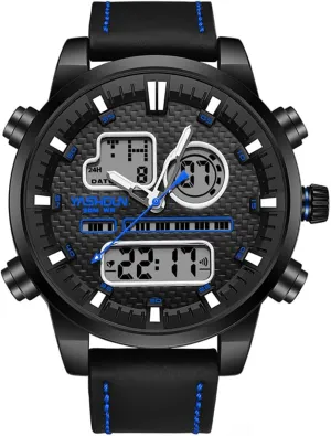 Big Dial PU Strap Dual Time Zone Quartz Outdoor clump political reinforce admission loudspeaker setting Waterproof Male Wristwatch MASTOP Men Sport Watches Multifunctional Chronography 