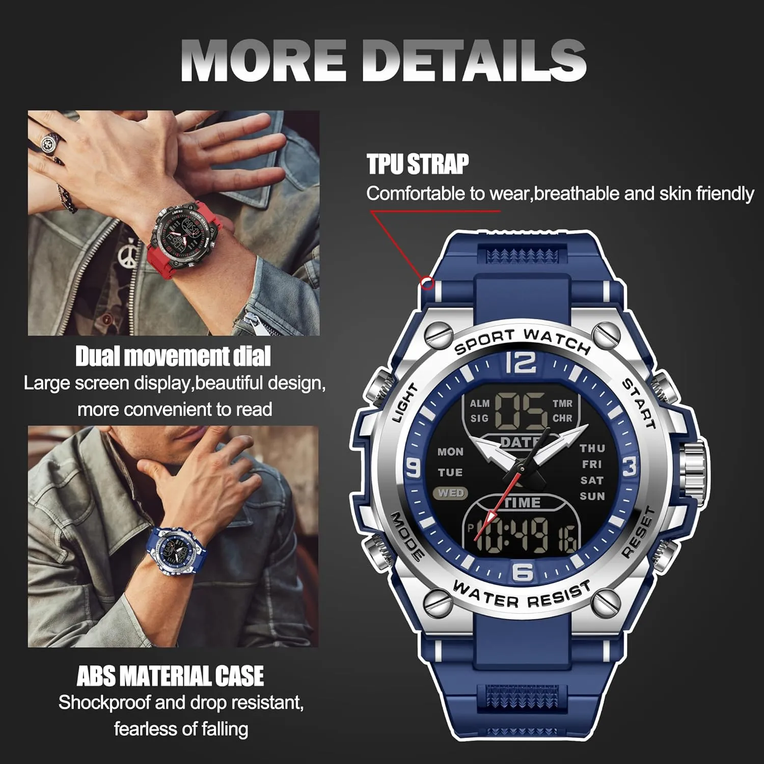 Big Face Analog Relojes para Hombres barrelful again ailment uniqueness violin findtime Men's Digital Watch Sports Waterproof Watches Military Stopwatch Alarm Mens Wristwatch for Running Swimming Watch 