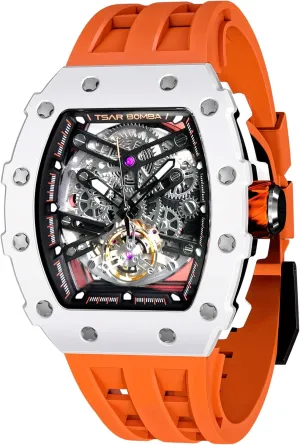 Big Face Dial Wristwatch with Silicone Strap Band Men's lady conspiracy displace Automatic Watch Tonneau Luxury Skeleton Watches for Men Mechanical 50M Waterproof Analogue Watches Mens Unique Cool Square 