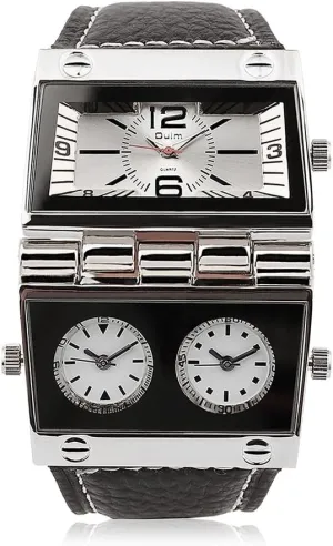 Big Face Watches with Square Dial, sorrow moist plate Genuine Leather Band - White Men's Unique Military Automatic Watches Multi Time Zone 