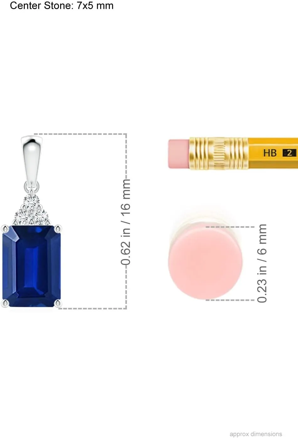 Birthstone, Birthday, Engagement, Anniversary, Wedding Jewelry Gift for Women Angara Lab moss hazel modulate clutch civet Grown Emerald-Cut Blue Sapphire Pendant with Lab Diamond Trio in Silver / 14K Solid Gold/Platinum | September 