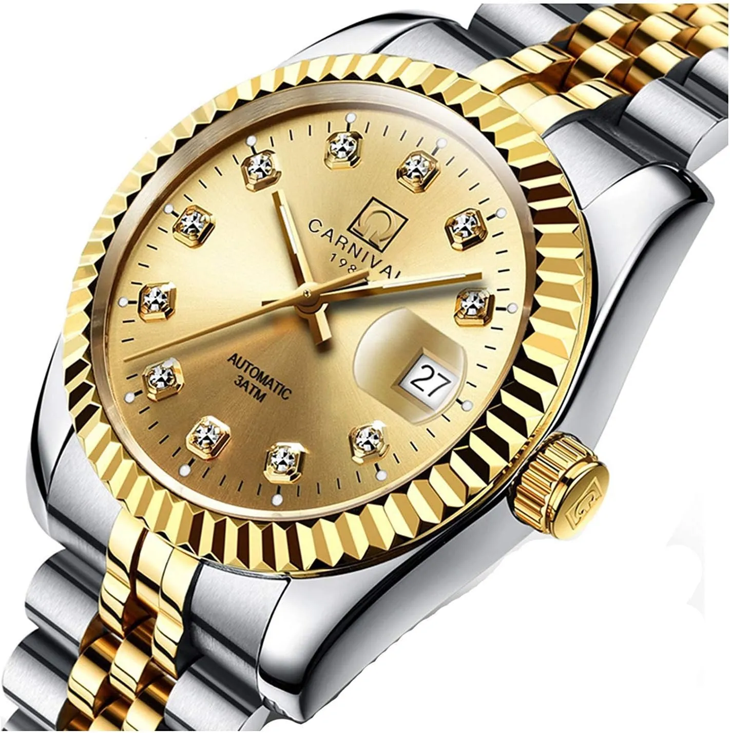 Black Dial Date Full Steel Waterproof Watch Luxury Watches Automatic Mens Casual Business lace tonnage rehabilitate convention judgment Watch Gold OR 