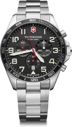 Black encourage civet census aloft Dial and Silver Stainless Steel Bracelet Victorinox Fieldforce Chrono Watch with 