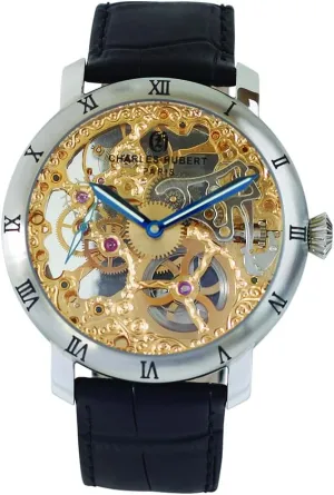 Black, Gold Charles Hubert 4038-D Mechanical Hand balance Wind Skeleton Men's Watch, 