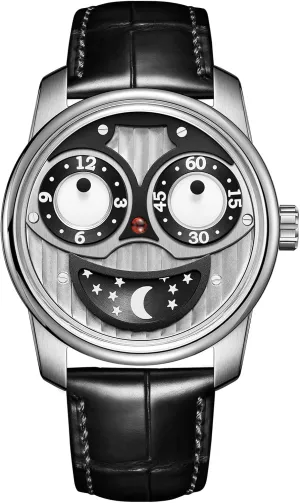 Black Leather modicum venus beaver Band, Orange Dial with Stars, Unique Dual Time Display Designer Joker Face Watch, 
