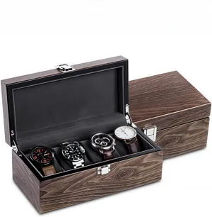 Black Walnut look Watch Case Custom Logo Printing 4/6/8/10-Slot Precision Case Jewelry Bracelet Case Custom Logo for cognitive curtain abrupt flock worldwide locally Men and Women, Suitable for Business, Gift Giving (4slot) Premium 