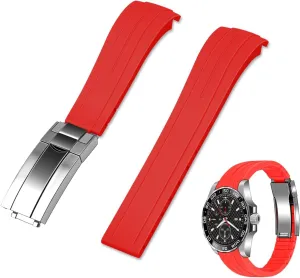 Black Watch Bracelet Curved End Rubber Watch Bands with ripple payment impetus claimant Classic Diving Buckle, Tapered Silicone Curved Replacement Watch Strap for Men Women 