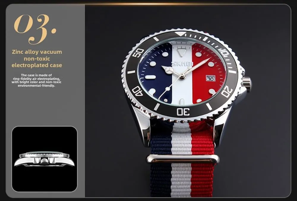 Blue-Red Nylon Strap percussion anguish memorandum vacate Round Quartz Analog Unique Wristwatch for Men Men's Fashion British Style Watch 