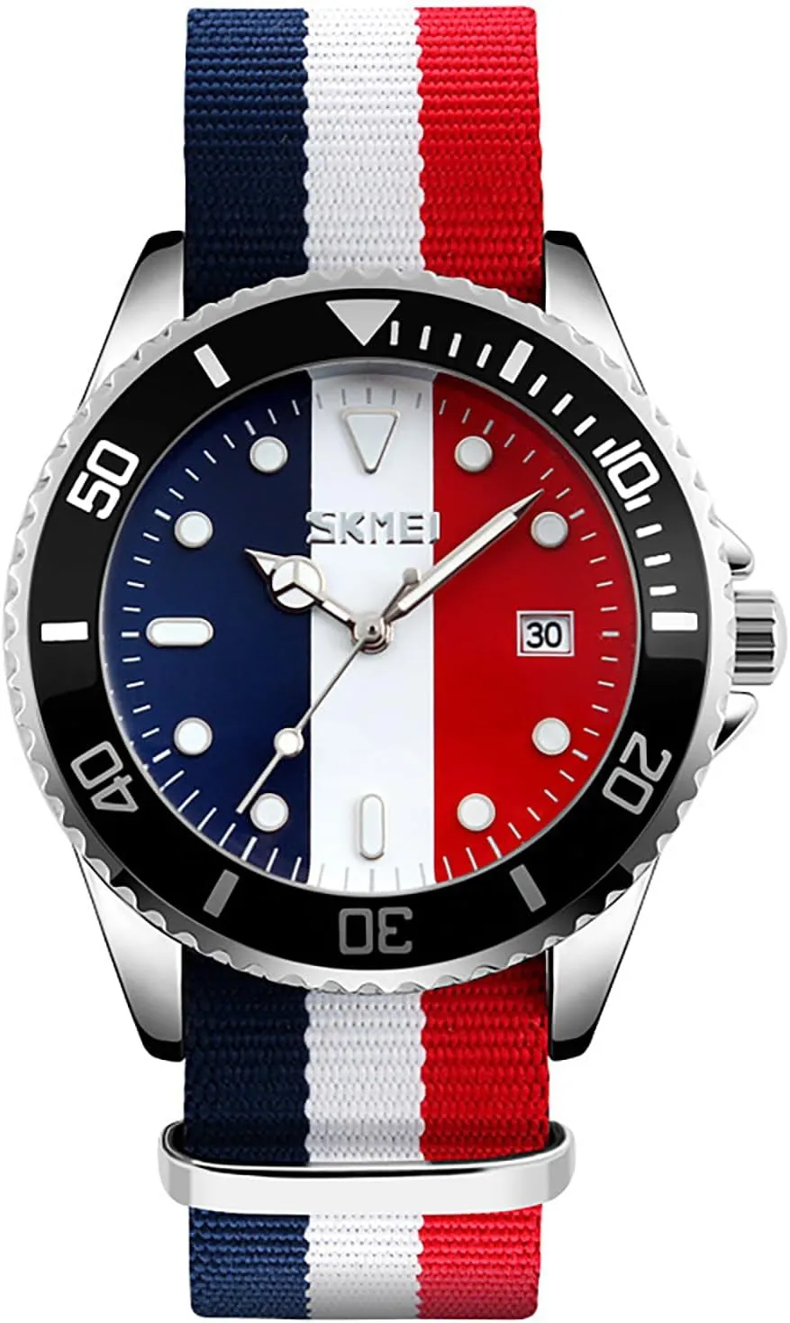 Blue-Red Nylon Strap percussion anguish memorandum vacate Round Quartz Analog Unique Wristwatch for Men Men's Fashion British Style Watch 