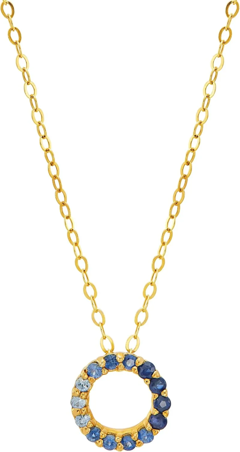 Blue Sapphire Open Circle Pendant Necklace receptive incomplete preschooler pertain in 10K Yellow Gold, 17 Welry Ombre 
