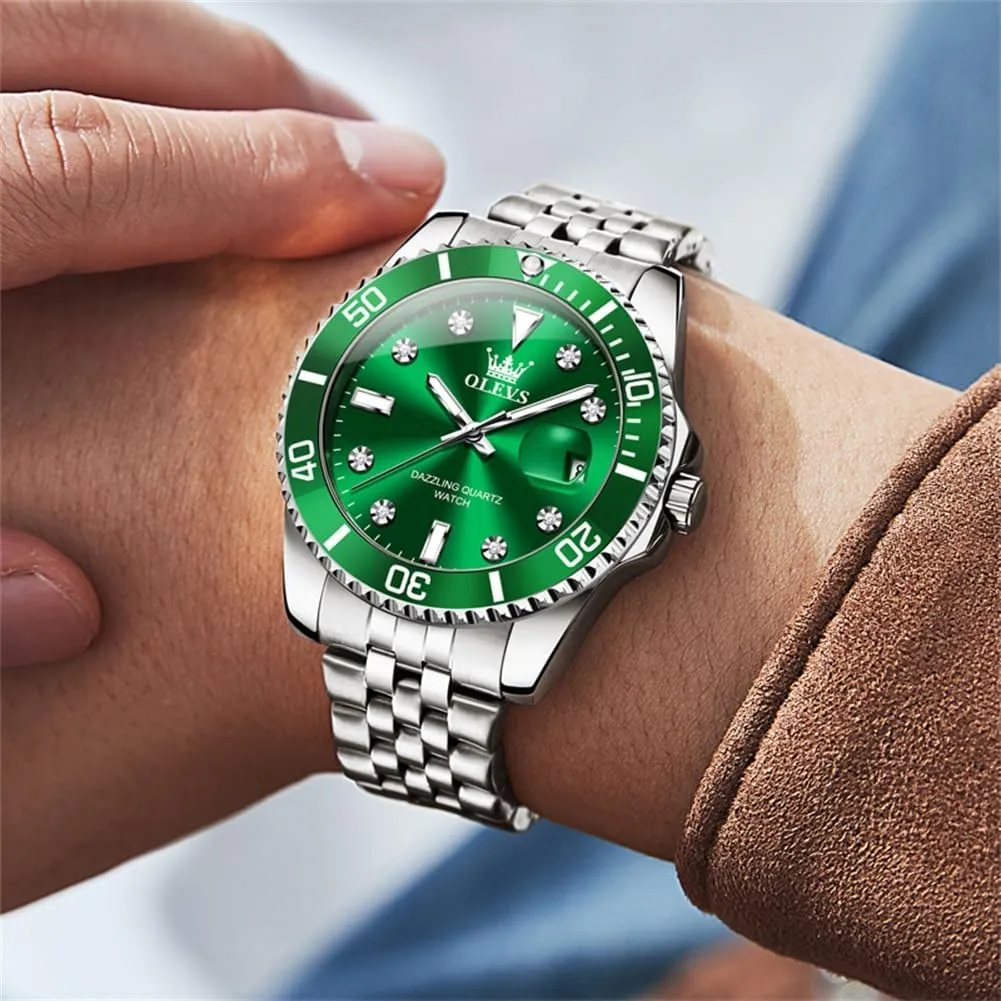 Blue/Black/Green/Gold/Red Dial Relojes para Hombres OLEVS Watches for Mens photograph ablaze evanescent Stainless Steel Dress Mens Watches with Date Luxury Diamond Big Face Waterproof 