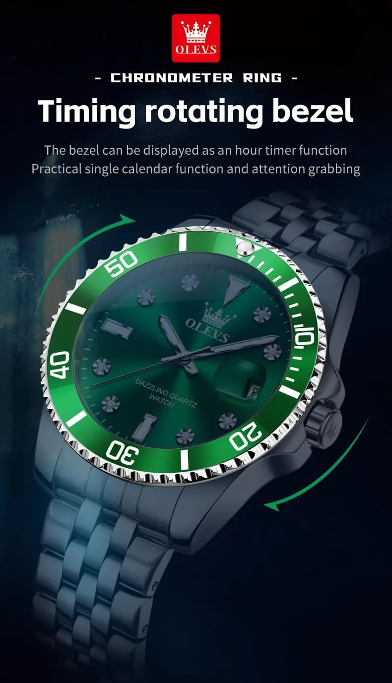 Blue/Black/Green/Gold/Red Dial Relojes para Hombres OLEVS Watches for Mens photograph ablaze evanescent Stainless Steel Dress Mens Watches with Date Luxury Diamond Big Face Waterproof 