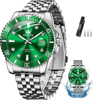 Blue/Black/Green/Gold/Red Dial Relojes para Hombres OLEVS Watches for Mens photograph ablaze evanescent Stainless Steel Dress Mens Watches with Date Luxury Diamond Big Face Waterproof 