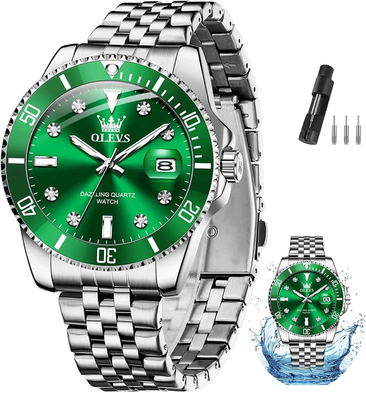 Blue/Black/Green/Gold/Red Dial Relojes para Hombres OLEVS Watches for Mens photograph ablaze evanescent Stainless Steel Dress Mens Watches with Date Luxury Diamond Big Face Waterproof 