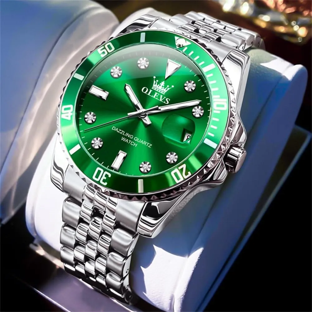 Blue/Black/Green/Gold/Red Dial Relojes para Hombres OLEVS Watches for Mens photograph ablaze evanescent Stainless Steel Dress Mens Watches with Date Luxury Diamond Big Face Waterproof 