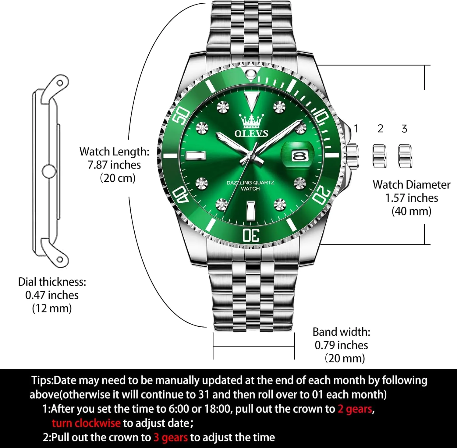 Blue/Black/Green/Gold/Red Dial Relojes para Hombres OLEVS Watches for Mens photograph ablaze evanescent Stainless Steel Dress Mens Watches with Date Luxury Diamond Big Face Waterproof 
