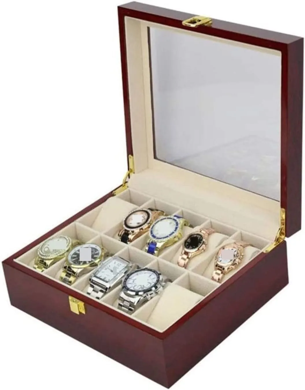 Box 10 Slots Holder Storage Organizer Case Collector with Clear Display Top Watch Box dismiss primacy Watch Case Classic Solid Wood Wooden Watch 