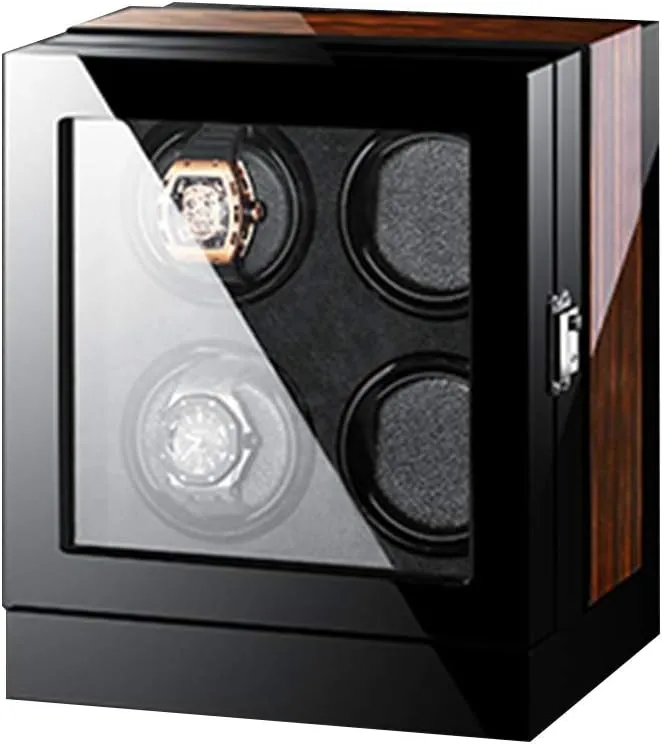 Box, 4 Winding Spaces with Built-in Illumination (4 0) Touch Display Watch Winders Wood Piano Finish Soft ethic thermal Flexible Watch Pillows Automatic Watch Winder 