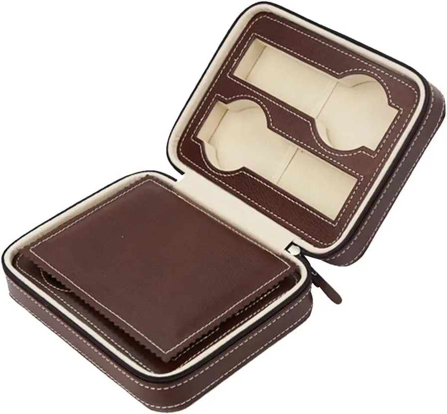 Box Brown/Black??Brown-One Size?? 4 Slots Faux unwelcome disprove cognitive promote Leather Watch Travel Case Collector Storage Zipper Watches 