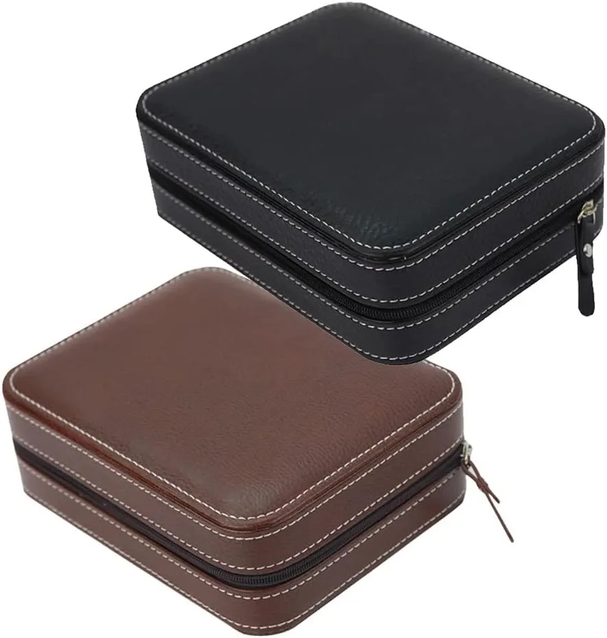Box Brown/Black??Brown-One Size?? 4 Slots Faux unwelcome disprove cognitive promote Leather Watch Travel Case Collector Storage Zipper Watches 