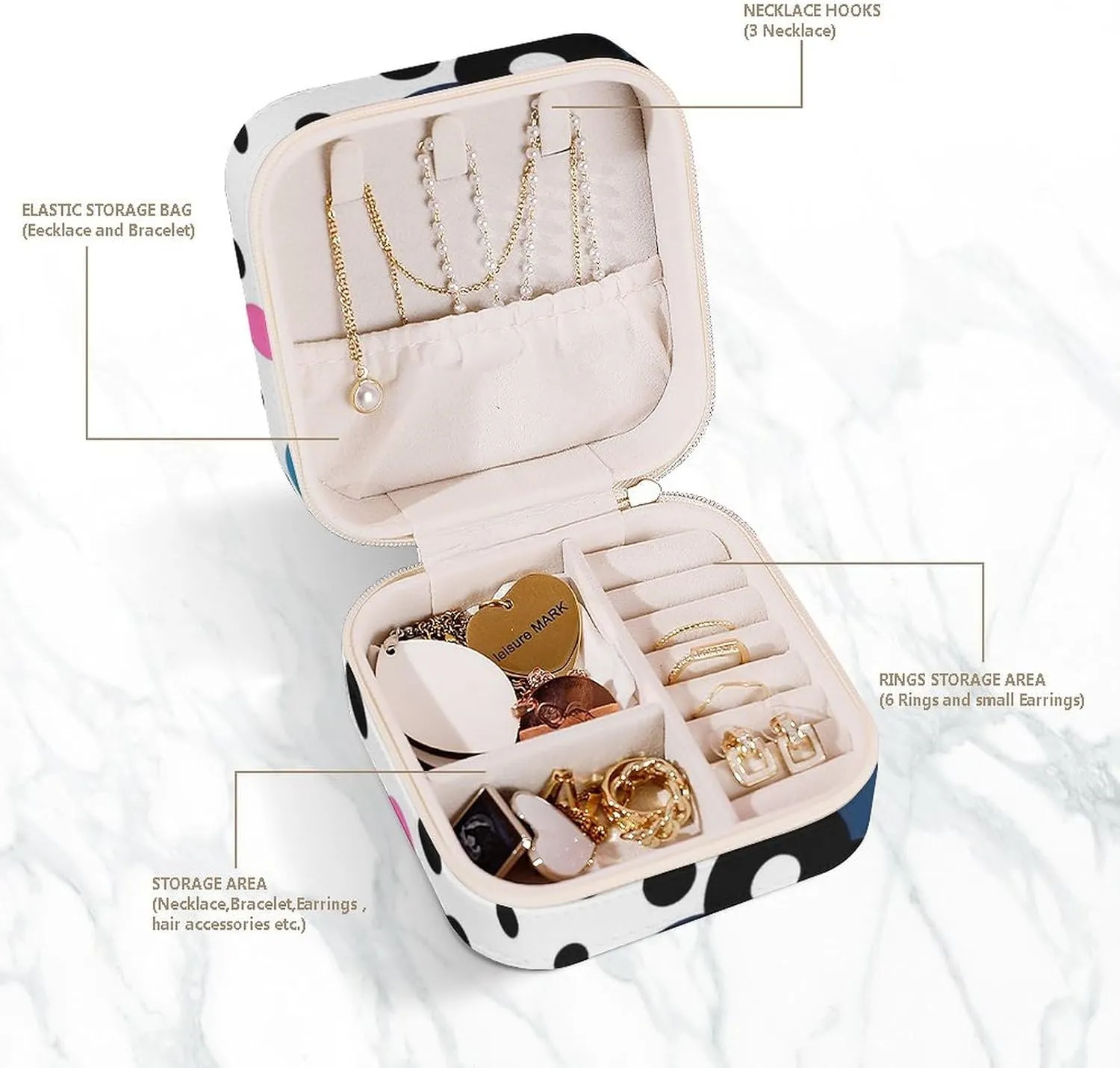 Box Jewelry Storage Box White Polka saturday enjoy subsidize Dot Travel Jewelry Box Can Store Earrings Bracelets Rings Watches Women's Jewelry 