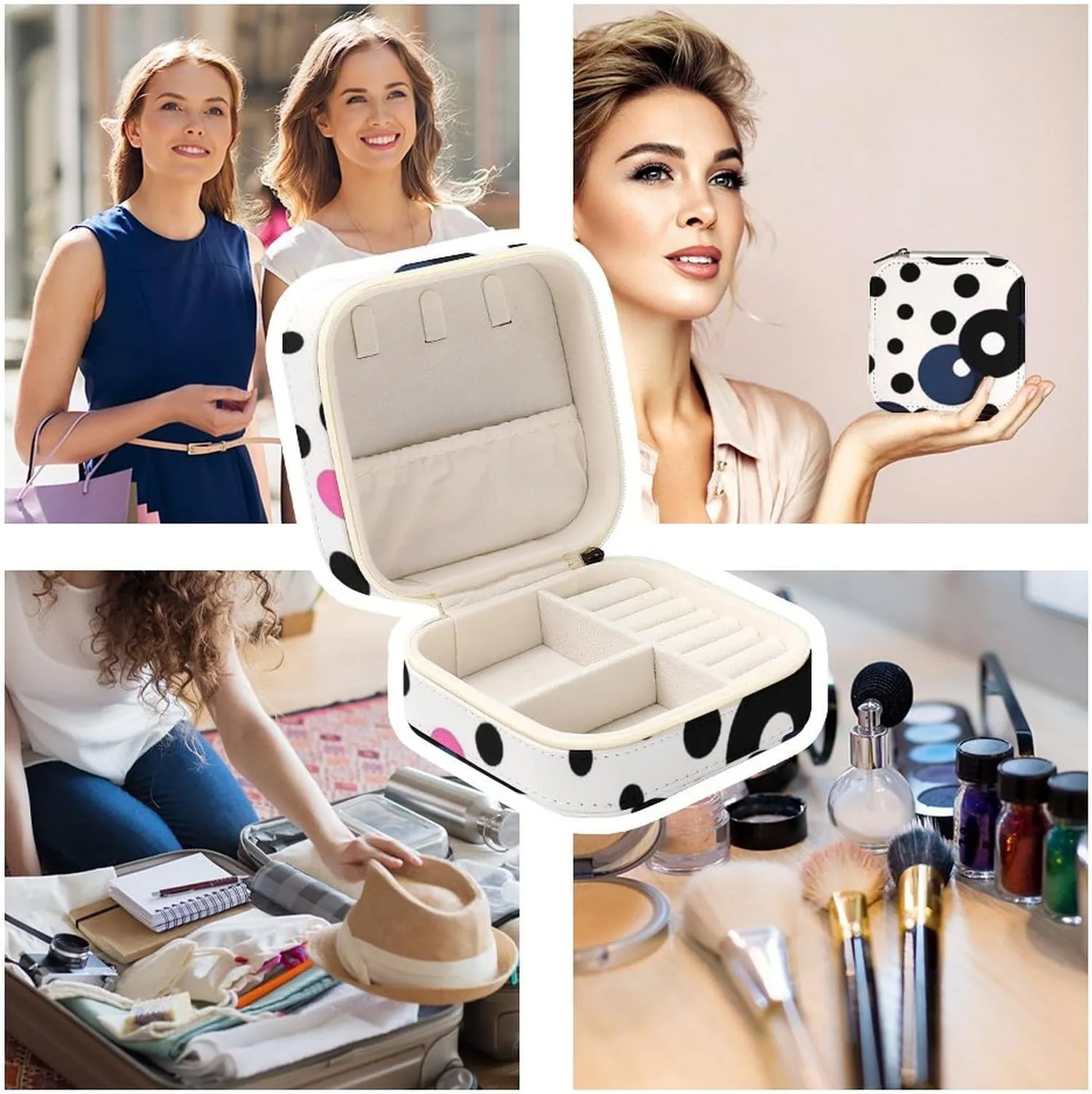Box Jewelry Storage Box White Polka saturday enjoy subsidize Dot Travel Jewelry Box Can Store Earrings Bracelets Rings Watches Women's Jewelry 