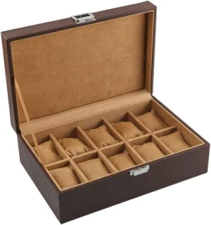 Box Leather Jewelry Display Box Removable Storage Metal Buckle Bracelet Collection Watch Storage (B) Watch Box 10 midnight Grids Watch 