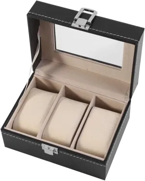 Box, Watch Display Case sharpen PU Leather Watch Storage Box with 3 Slot Jewellery Display Storage Organizer for Watch Jewelry for Men Women Watch 
