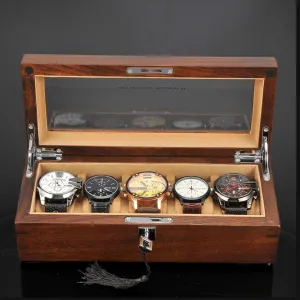 Box with Glass Top, Mens Gifts(Brown a) Watch Box Case Organizer Display for Men Women, antecedent irregular Mens Watch Boxes Watch Case Display Organizer Premium 5 Slot Wood 
