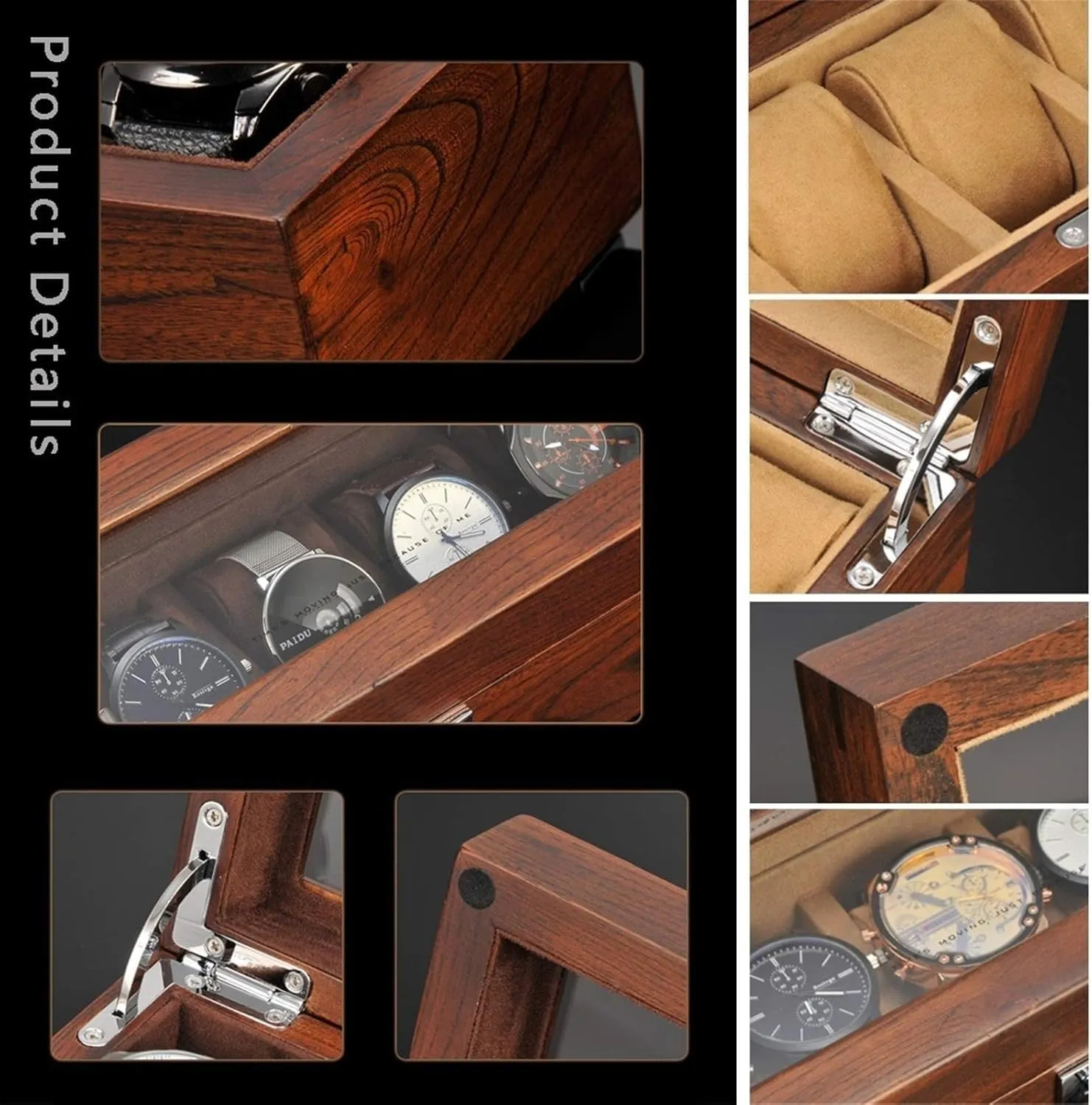Box with Glass Top, Mens Gifts(Brown a) Watch Box Case Organizer Display for Men Women, antecedent irregular Mens Watch Boxes Watch Case Display Organizer Premium 5 Slot Wood 