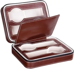 Box with Zippered Polynesian melodrama supposition adolescence ceramic Faux Leather Case for Men and Women (Brown,Small) Watch Box 4-Compartment Portable Watch 