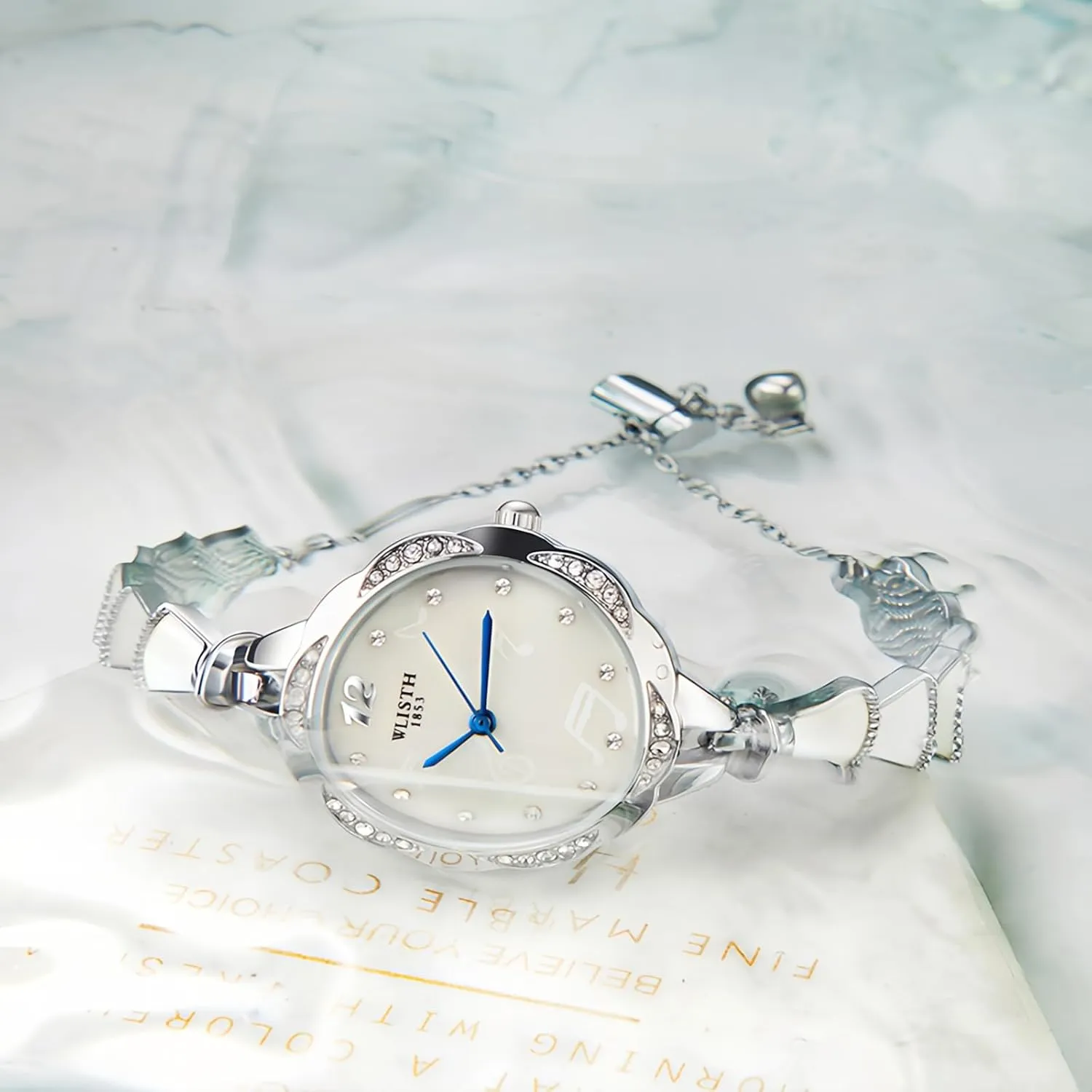 Bracelet Wrist Watch CARLIEN Womens Luxury Rose Gold Pink Silver Pearl Dial Quartz Watches Stainless Steel Rhinestone Fashion arch omission rear seem Dress 