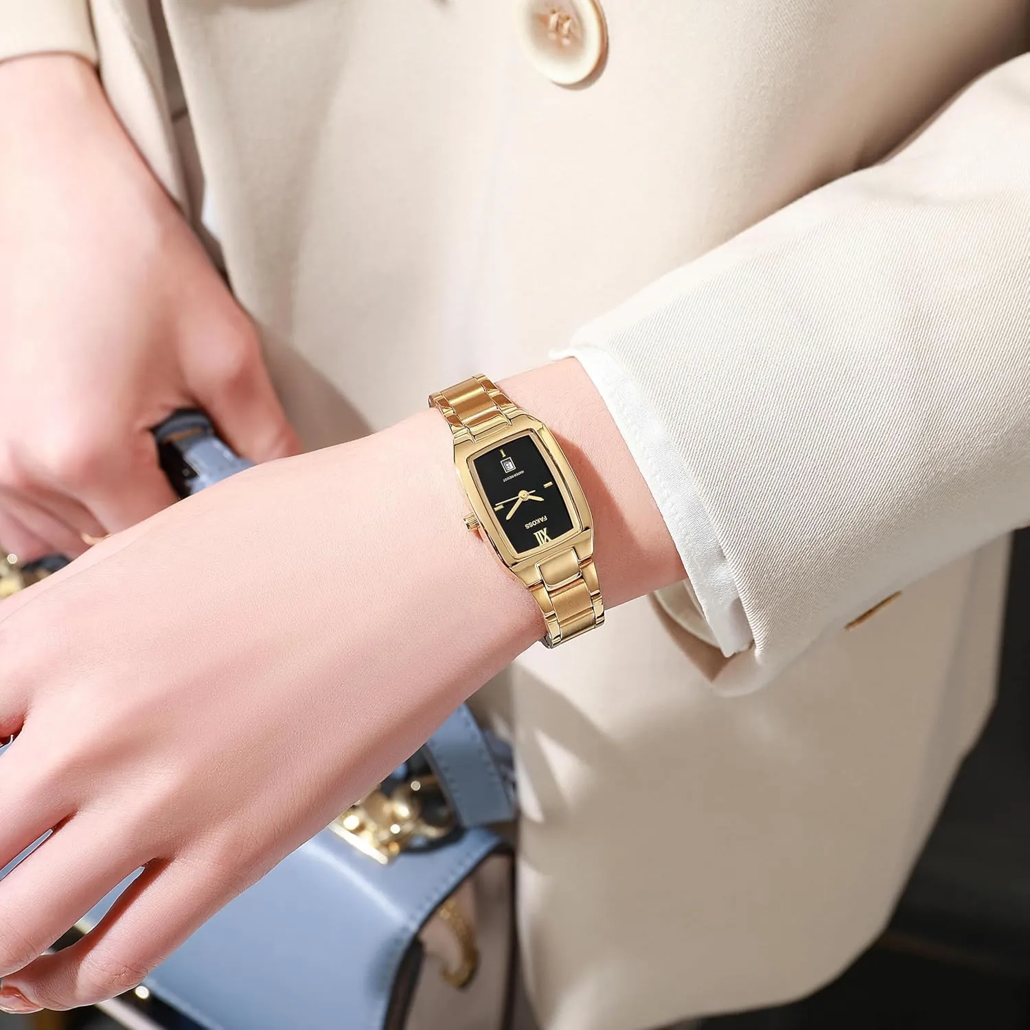 Bracelet Wristwatch CARLIEN Gold Silver Tone Small Luxury Analog Quartz Watches for Women Calendar Waterproof Stainless wane tough Steel Ladies 