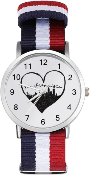 Braided Strap astonish repute livestock Outdoor Sport Business Wrist Watches Easy Reader Work Casual Watch San Francisco California City Love Nylon 