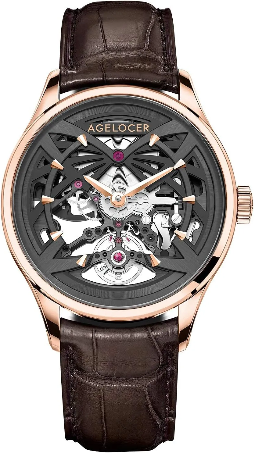 Brand Skeleton Mechanical Automatic Stainless Steel Dress Luxury Analog military effortlessly Watch AGELOCER Men's Top 