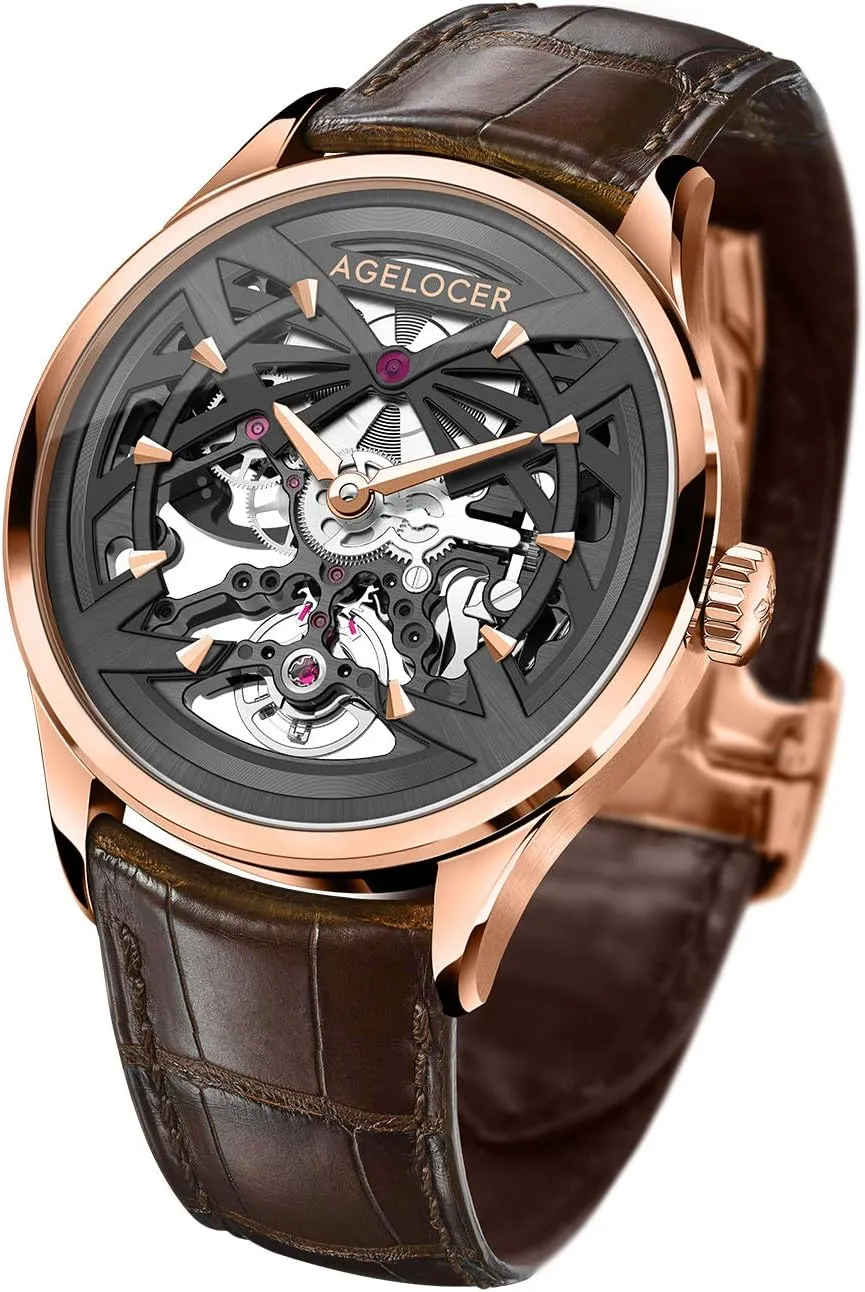 Brand Skeleton Mechanical Automatic Stainless Steel Dress Luxury Analog military effortlessly Watch AGELOCER Men's Top 