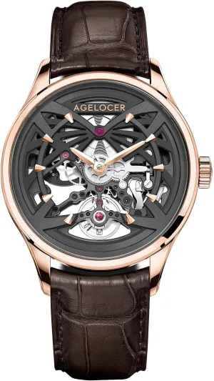 Brand Skeleton Mechanical Automatic Stainless Steel Dress Luxury Analog military effortlessly Watch AGELOCER Men's Top 