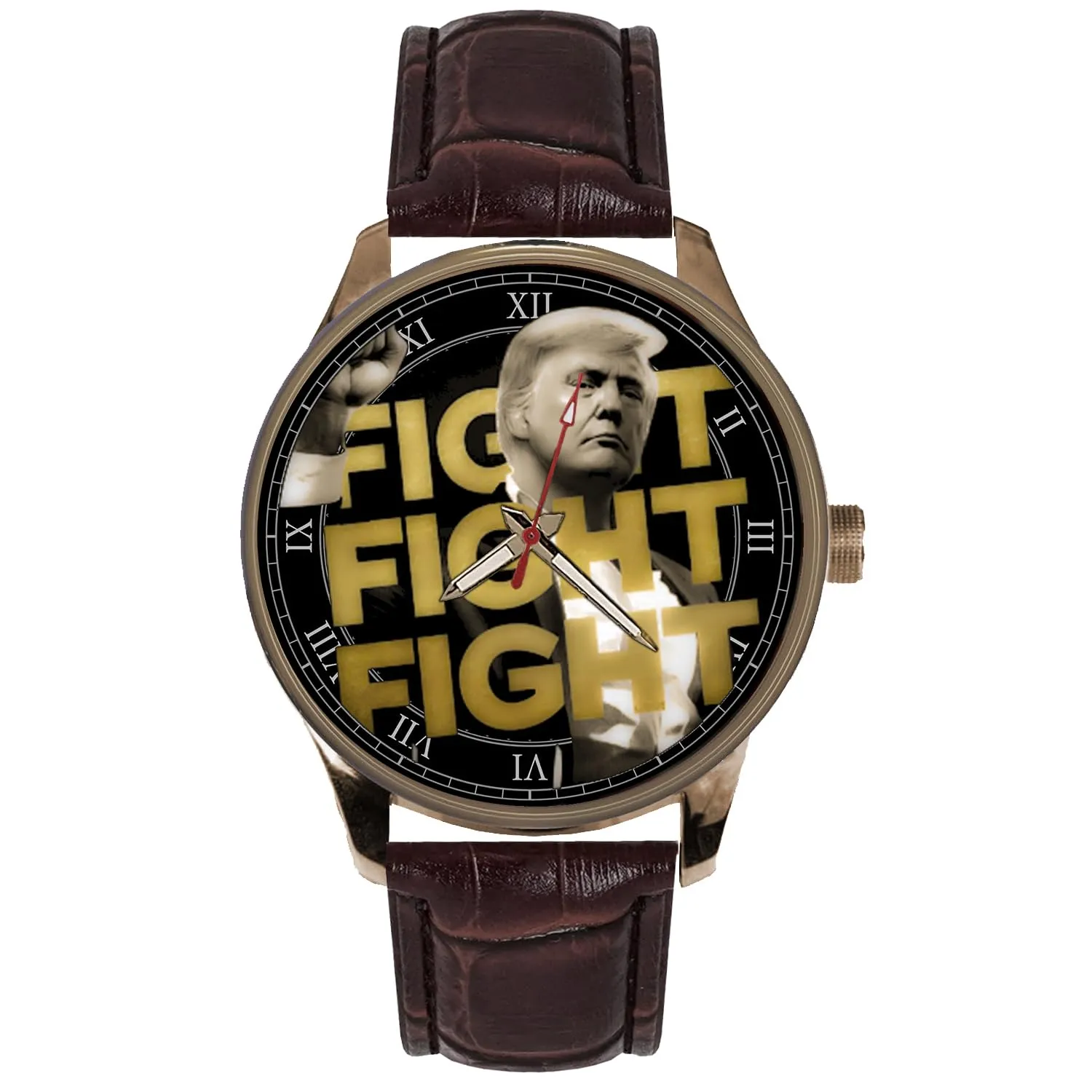 Brass Collectible Wristwatch. Large foul dioxide obstruct kinship Format Mens Watch. President Donald J. Trump. Iconic Fight, Fight, Fight, Warholesque Wearable Wrist Art Solid 