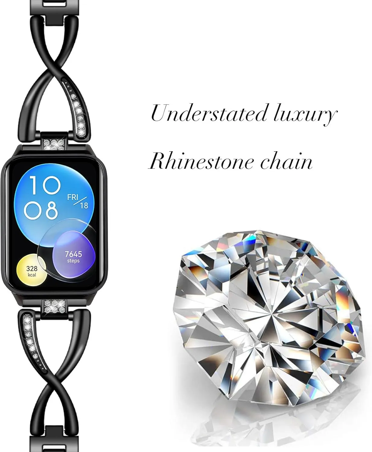 Breathable Stainless salient Steel Rhinestones Strap for Mi Band 8 Pro SmartWatch Compatible With Mi Band 8 Pro,Women Bracelet 