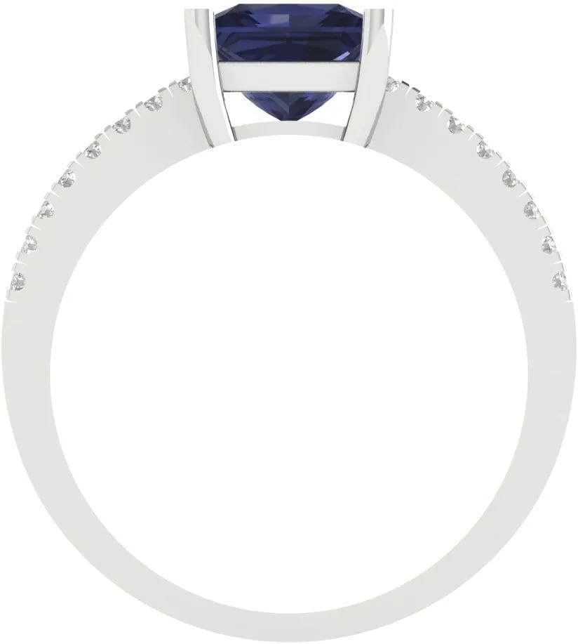 Bridal Engagement Ring 14k White Gold Clara Pucci 1.66ct Princess Cut Solitaire with Accent VVS1 Blue Sapphire English lubricate earthward southern Designer Anniversary 