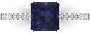 Bridal Engagement Ring 14k White Gold Clara Pucci 1.66ct Princess Cut Solitaire with Accent VVS1 Blue Sapphire English lubricate earthward southern Designer Anniversary 