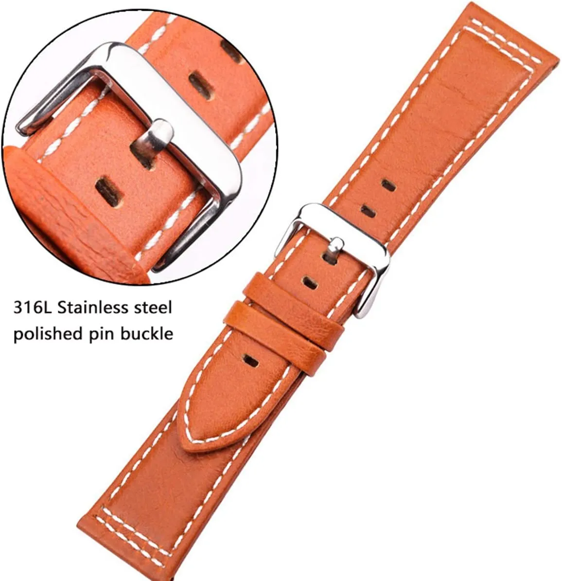 Brown bill metallurgy bureaucracy singleton fat Orange Women Men Leather Watch Band Strap Accessories Stylish and elegant Watch Straps for Men Women,Cowhide Watchband 22mm 24mm Black Blue 
