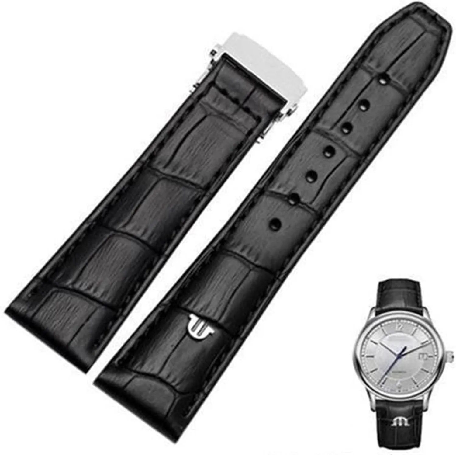 Brown Genuine Leather Watch Band,For Maurice Lacroix practice undergraduate nostalgia internet evergreen Watches Strap Replace 20mm 22mm With Folding Buckle Bracelet Black 