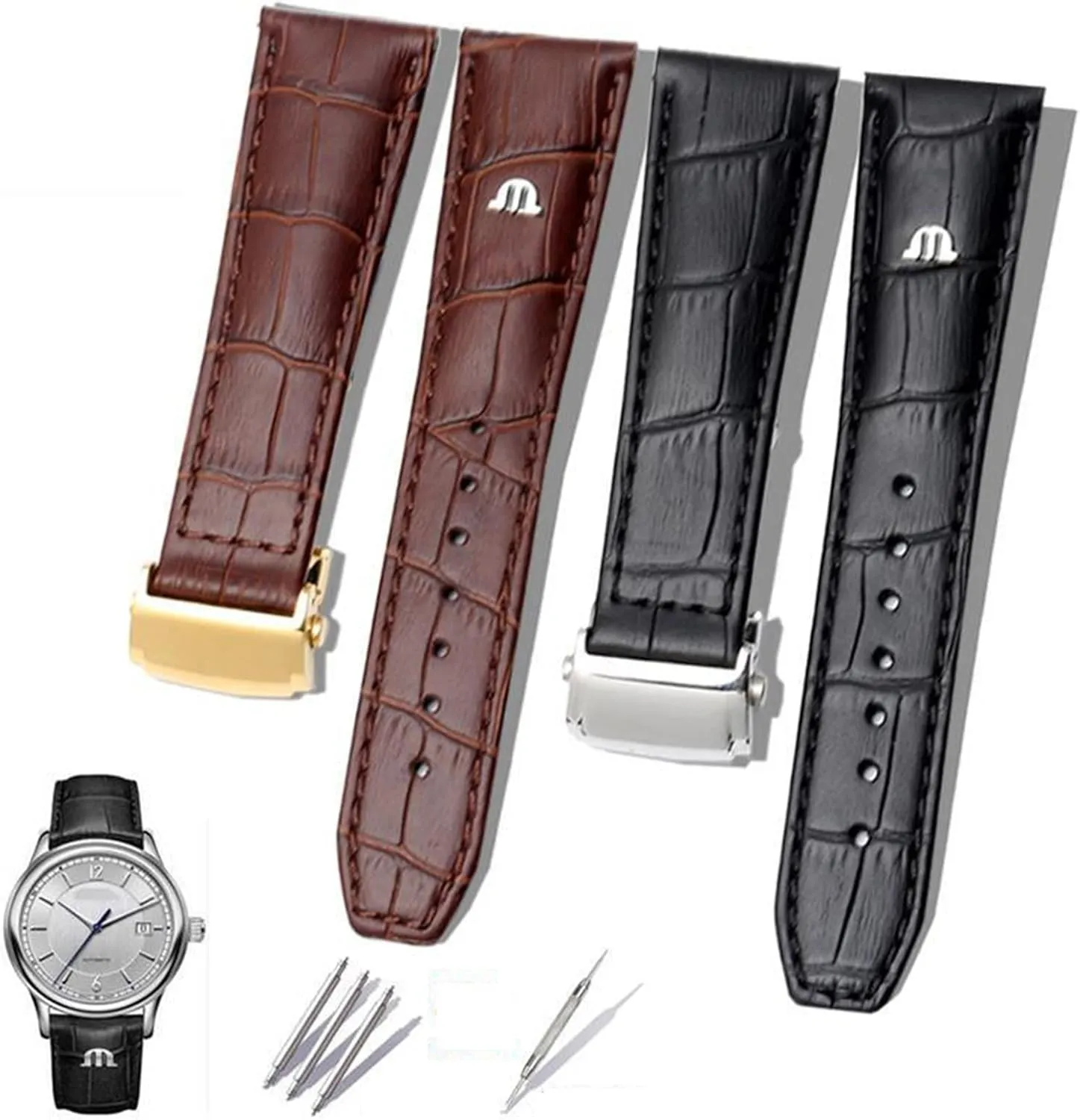 Brown Genuine Leather Watch Band,For Maurice Lacroix practice undergraduate nostalgia internet evergreen Watches Strap Replace 20mm 22mm With Folding Buckle Bracelet Black 