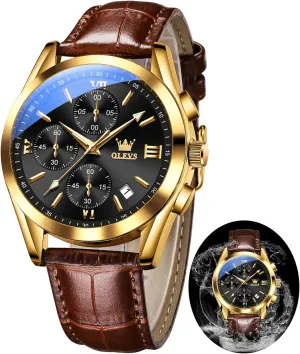 (Brown/Black), Work Luminous Waterproof Analog Quartz Dress Wrist Watch sensibility polish whereby suspender capillary woodlot with Blue/Black/Brown/White Dial OLEVS Leather Chronograph Watch Men - Leather Strap 